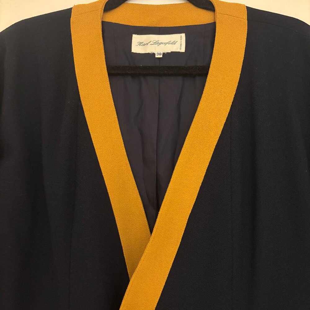 Karl Lagerfeld Blue Gold Yellow Lapel Blazer Coat